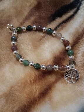 Tree of Life Indian Agate Beaded Bracelet
